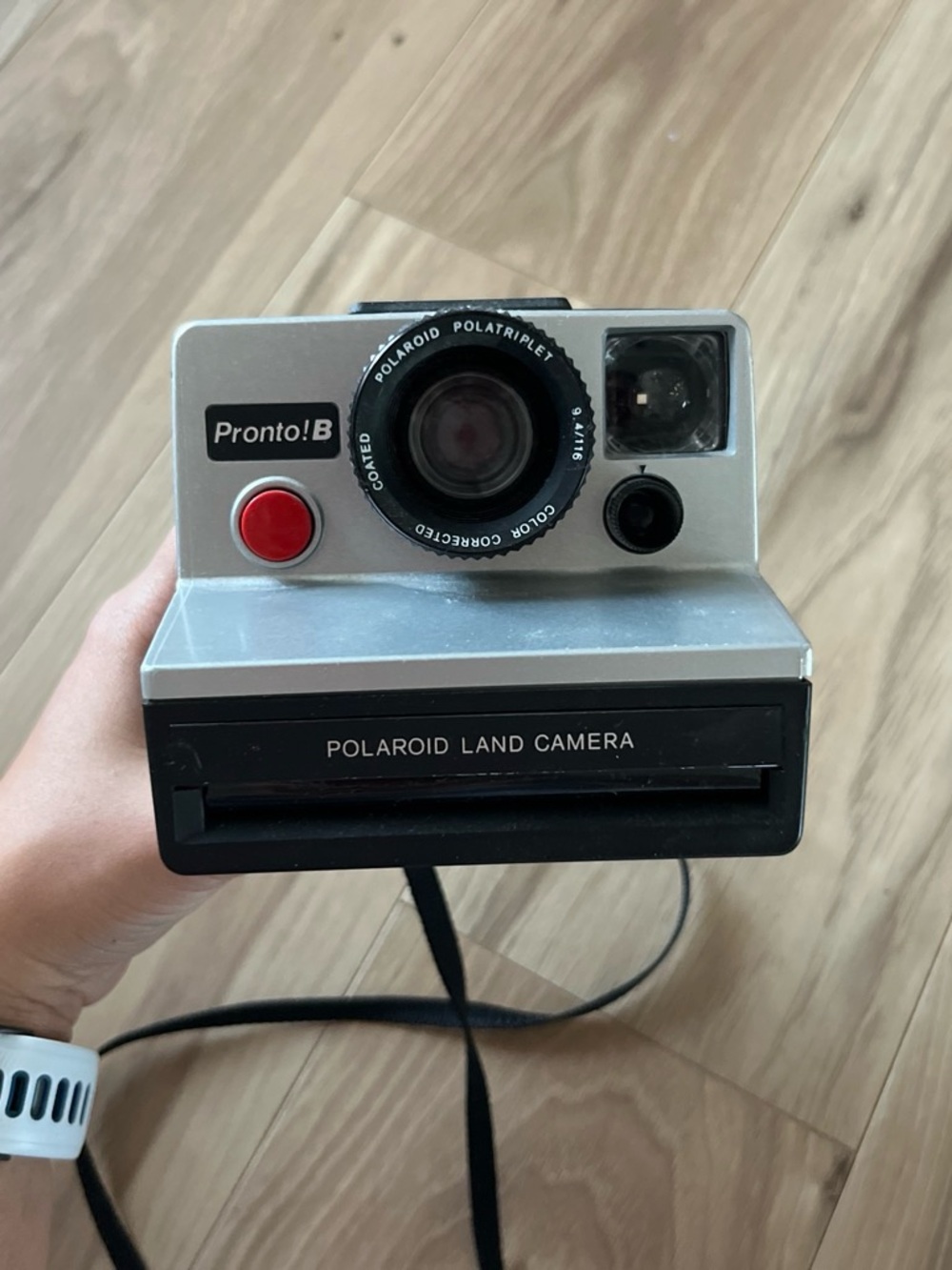 Polaroid Pronto! B Instant Camera in Silver & Black with Red Shutter